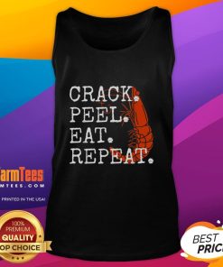 Funny seafood crack peel eat repeat shrimp tank top design featuring vibrant graphics and playful text for seafood lovers.