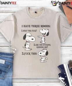 Funny Snoopy I Have Three Moods washed t-shirt featuring playful Snoopy design for casual wear and fun vibes.