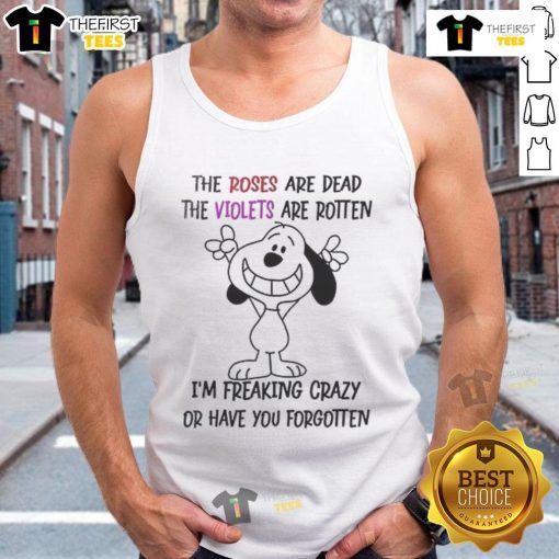 Alt Text: Funny Snoopy tank top with the quote I'm talking in English and you're listening in stupidity design.