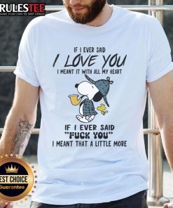 Alt Text: Funny Snoopy t-shirt design featuring the quote about love and sarcasm, perfect for casual wear and comic fans.