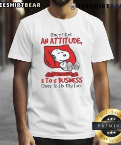 Alt Text: Funny Snoopy t-shirt featuring the quote about attitude, perfect for casual wear and humor lovers.