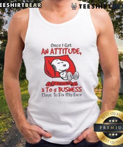 Funny Snoopy tank top featuring the phrase about attitude, perfect for casual wear and fans of Peanuts cartoon humor.