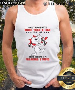 Alt Text: Funny Snoopy tank top with the quote about liars, perfect for casual wear and expressing your humor.