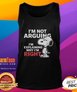 Alt Text: Funny Snoopy tank top featuring I'm not arguing, I'm explaining why I'm right quote, perfect for casual wear.