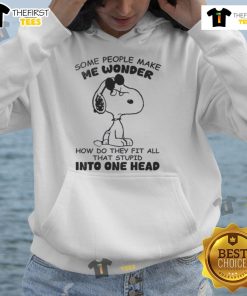 Funny Snoopy hoodie design featuring a humorous quote about people's intelligence and fitting in their thoughts.
