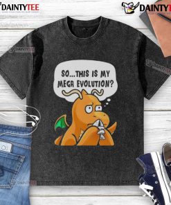 Alt Text: Funny Pokemon anime character in mega evolution design on a washed t-shirt, showcasing vibrant colors and humor.