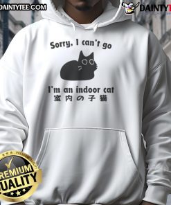 Funny 'Sorry I Can't Go I'm An Indoor Cat' hoodie design featuring a playful cat graphic, perfect for cat lovers.