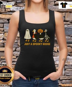 Alt Text: Funny spooky goose in Halloween costumes on a tank top, perfect for festive and humorous holiday celebrations.