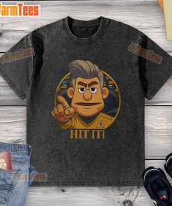 Funny Star Trek cartoon of Captain hitting it in a sci-fi parody on a washed T-shirt design.