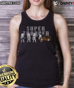 Funny Star Wars Supertrooper Storm Trooper band tank top featuring a humorous design for fans and collectors.