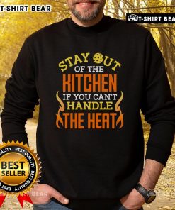 Funny 'Stay Out Of The Kitchen If You Cant Handle The Heat' pickleball sweatshirt design featuring vibrant colors and playful text.