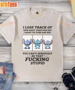 Funny Stitch design on a washed t-shirt, humorously expressing how often I want to turn and say something funny.