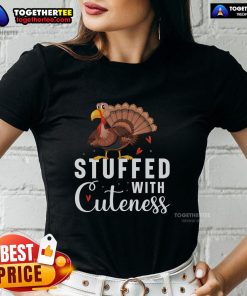 Alt Text: Cute Thanksgiving ladies' tee featuring a funny stuffed turkey design, perfect for holiday festivities and family gatherings.