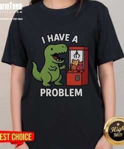 Funny T-Rex claw machine arcade gamer ladies tee featuring a playful dinosaur design for gaming enthusiasts.