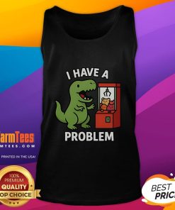 Funny T-Rex tank top featuring a dinosaur struggling with a claw machine, perfect for arcade gamers and T-Rex fans.