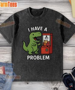 Funny T-Rex graphic on a washed t-shirt, featuring a playful claw machine theme for arcade gamers. Perfect for casual wear!