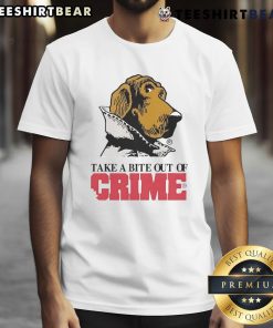 Funny Take A Bite Out Of Crime T-Shirt featuring a playful graphic design, perfect for humor lovers and crime enthusiasts.