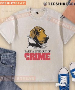 Funny Take A Bite Out Of Crime washed t-shirt featuring a playful graphic design for casual wear lovers.