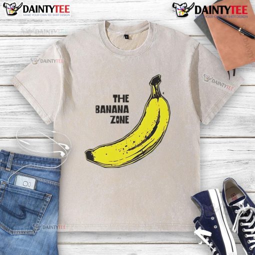 Funny The Banana Zone washed t-shirt featuring a playful banana graphic, perfect for casual and humorous fashion.