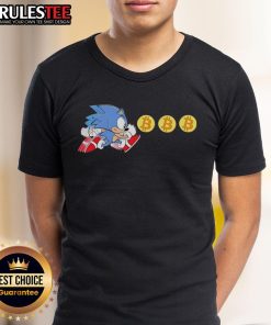 Funny The Hedgehog Bitcoin Grab Sonic T-Shirt featuring a playful Sonic design with Bitcoin graphics. Perfect for gamers!