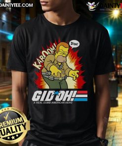 Alt Text: Funny The Simpsons Homer Gid Oh A Real Dumb American Hero T-Shirt featuring Homer Simpson in a humorous pose.