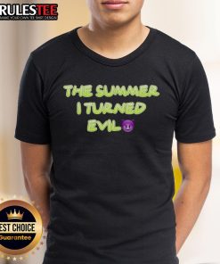Funny The Summer I Turned Evil T-Shirt featuring a quirky design perfect for fans of humor and summer-themed apparel.