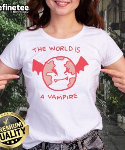 Funny 'The World Is A Vampire' Earth Ladies Tee featuring a playful graphic design for vampire enthusiasts.