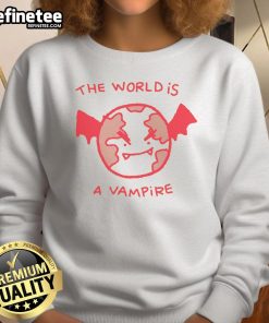 Funny The World Is A Vampire Earth sweatshirt featuring a playful design and vibrant colors perfect for casual wear.