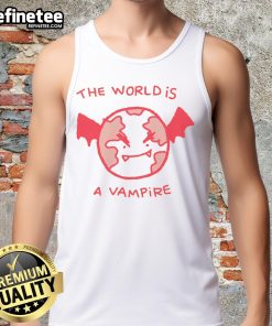 Alt Text: Funny 'The World Is A Vampire' Earth Tank Top featuring a playful design, perfect for casual wear and vampire enthusiasts.