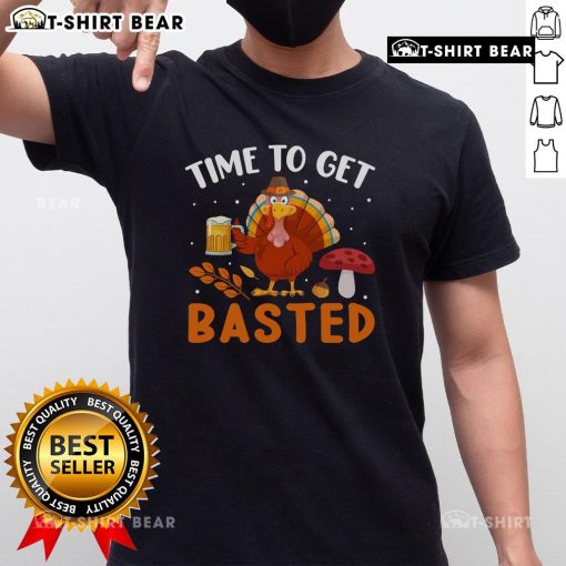 Funny Thanksgiving T-shirt featuring a turkey and beer design, perfect for celebrating with family and friends.