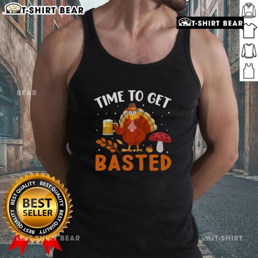 Funny Thanksgiving tank top featuring a turkey and beer, perfect for celebrating with friends at your holiday feast.