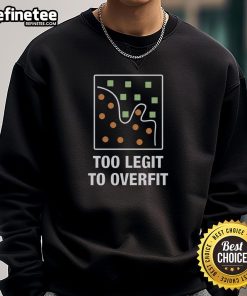 Funny 'Too Legit to Overfit' sweatshirt displayed on a mannequin, perfect for casual wear and fitness enthusiasts.