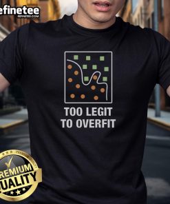 Funny Too Legit To Overfit T-Shirt design featuring playful text on a casual tee, perfect for fitness enthusiasts.
