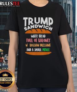 Funny Trump sandwich graphic on a sarcastic ladies tee, perfect for anti-Trump statements in DC fashion.