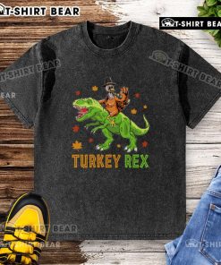 Funny Turkey Rex Thanksgiving washed t-shirt featuring a playful dinosaur design perfect for holiday celebrations.