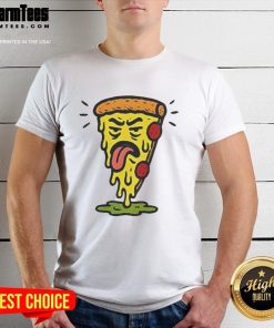 Funny Unfresh Pizza Melted T-Shirt design featuring a humorous pizza graphic for food lovers and casual wear enthusiasts.