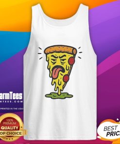 Funny Unfresh Pizza design on a melted tank top, perfect for pizza lovers and casual wear enthusiasts.