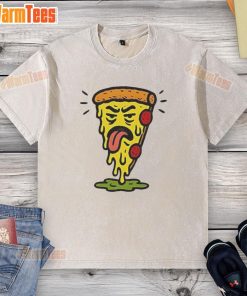 Funny Unfresh Pizza design on a melted and washed T-shirt, showcasing humor and a unique style for pizza lovers.