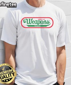 Funny Weapons Famous Hot Dogs Since 2 17 T-Shirt featuring playful graphics and vibrant colors, perfect for hot dog lovers.