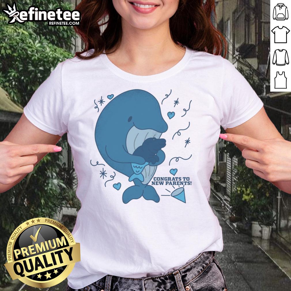 Funny Whale Congrats To New Parents Ladies Tee Funny whale graphic on a ladies tee, ideal for congratulating new parents with a playful touch.
