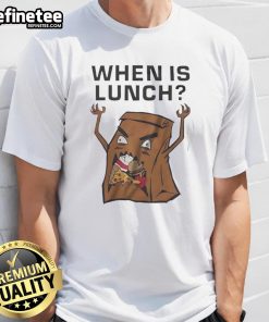 Funny lunch food packaging paper bag design on a fast food T-shirt, perfect for food lovers and casual wear.