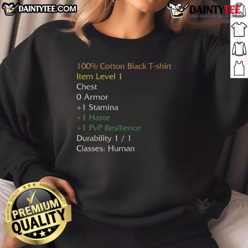 Funny WoW Shirt Stats Sweatshirt featuring playful gaming graphics and humorous text for gamers and World of Warcraft fans.