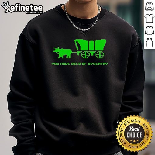 Funny You Have Died of Dysentery Sweatshirt featuring a humorous design inspired by classic gaming nostalgia.