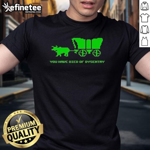 Funny You Have Died Of Dysentry T-Shirt featuring retro gaming graphics and humorous text for gamers and nostalgia lovers.