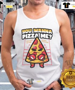 Funny You Wanna Pizza Me boxer pizza tank top design featuring playful pizza graphics and vibrant colors.