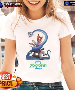 Funny Zootopia 2 Disney movie cartoon ladies tee featuring vibrant characters and playful design for fans of the film.