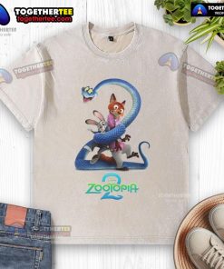 Funny Zootopia 2 Disney movie cartoon design on a washed T-shirt, perfect for fans of animated films and casual wear.