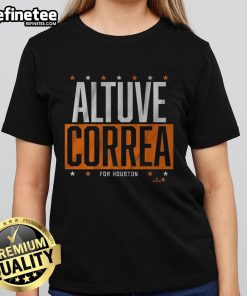 Good Altuve and Correa Houston ladies tee featuring vibrant team colors and player graphics for stylish fan wear.
