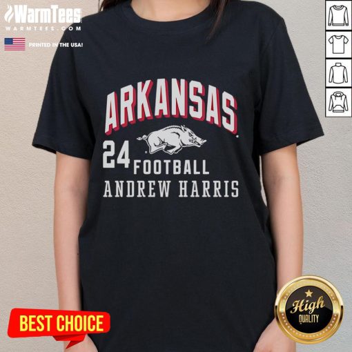 Good Andrew Harris Arkansas Razorbacks ladies tee featuring vibrant team colors and stylish design for female fans.