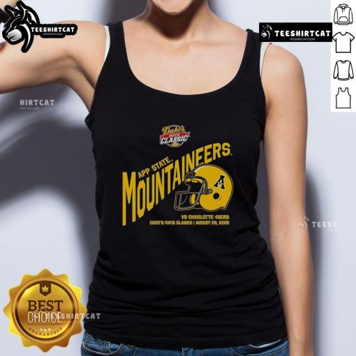 Good Appalachian State Mountaineers Football Dukes Mayo Classic 2025 helmet tank top showcasing team spirit and style.